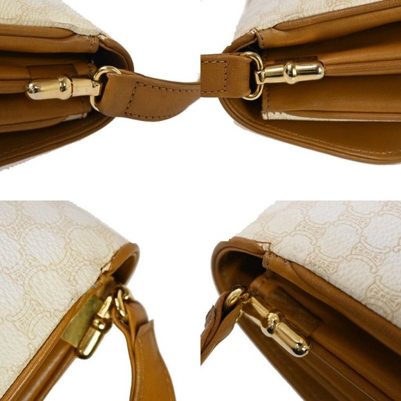 CELINE Macadam Pattern Crossbody Shoulder Bag PVC Leather White Brown - Picture 6 of 16